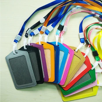 

Bussiness Card Holder Hanging ID Cards Case PU Leather Neck Strap Identity Badge with Lanyard Bank Credit Card Holders #105 new
