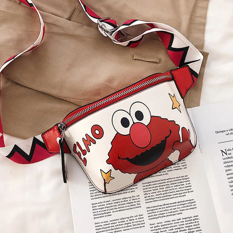 Women Belt Bag Cartoon Waist Bags Handy Banana Fanny Pack Belt For Children Cookie Elmo Monster Girl Hip Bum Bag Lady Chest Bags - Цвет: Red Waist Bag