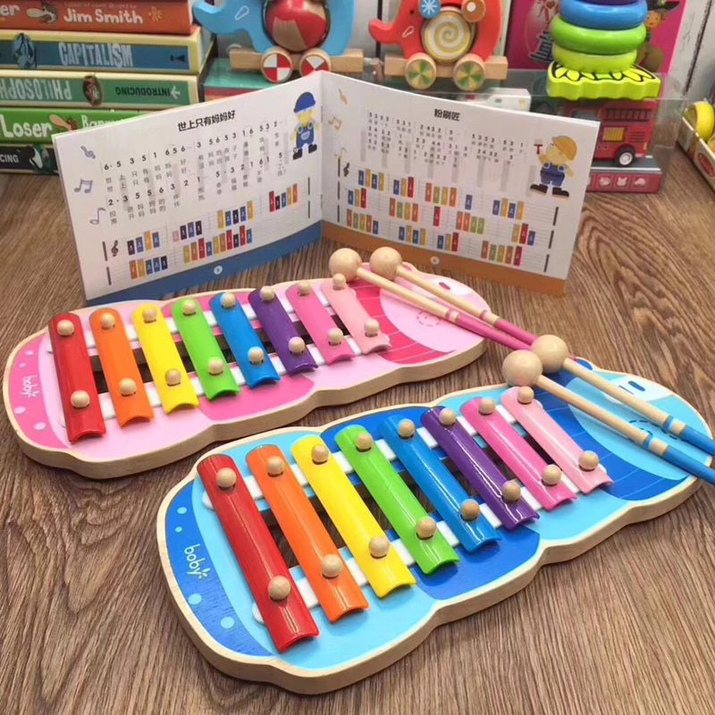Online 8 Kunci Kartun Anak anak Gambang untuk Balita Bayi Pembuat Kebisingan Alat Musik Mainan dengan Palu