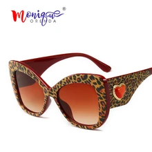 Винтажные Солнцезащитные очки с кошачьим глазом женские леопардовые оправы очаровательные красные сердца Ретро брендовые дизайнерские солнцезащитные очки для женщин оттенки женские