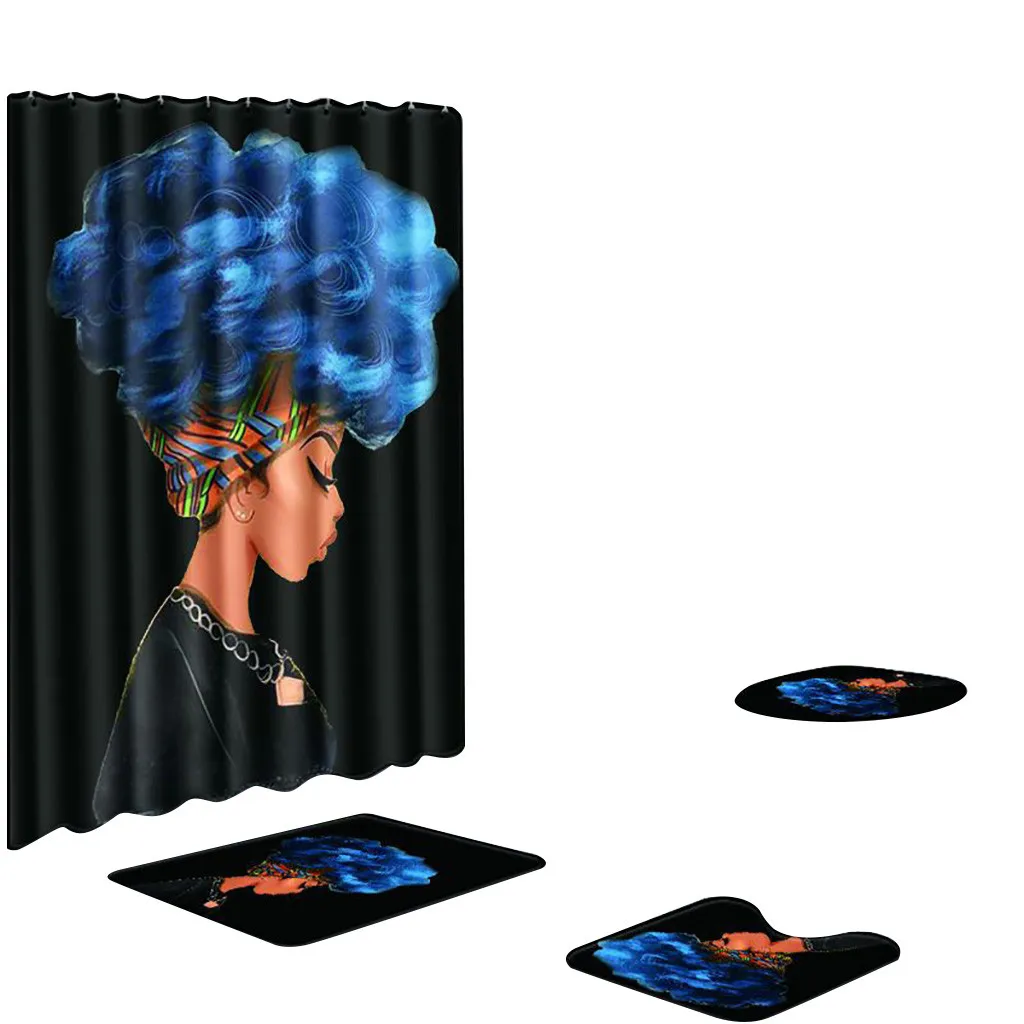 

Ouneed Shower Curtain 4PCS Sea Style Non Slip Toilet Polyester Cover Mat Set Bathroom Shower Curtains #40