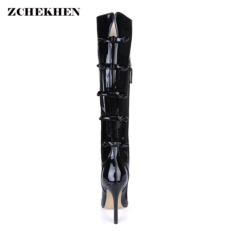 

Plus Size 35-43 Women Boots Patent Leather Over the Knee Boots for Women Black Red Sexy High Heels Long Dancing Boots