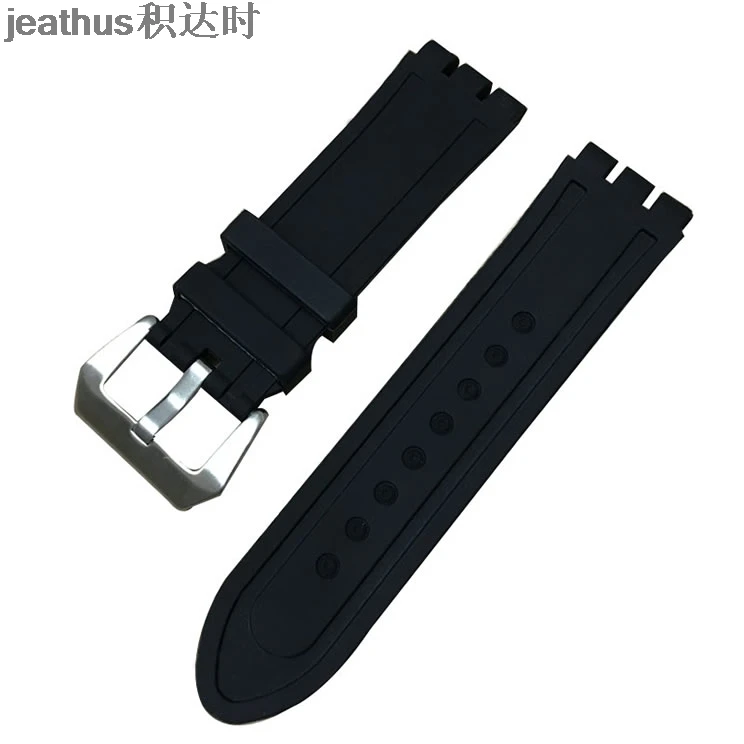 Jeathus ремешок для часов Замена для swatch YOS440 413 424 456 451 мягкий силиконовый резиновый ремешок YOS 23 мм ремешок для часов 23*26 мм браслет - Цвет ремешка: Black-silver