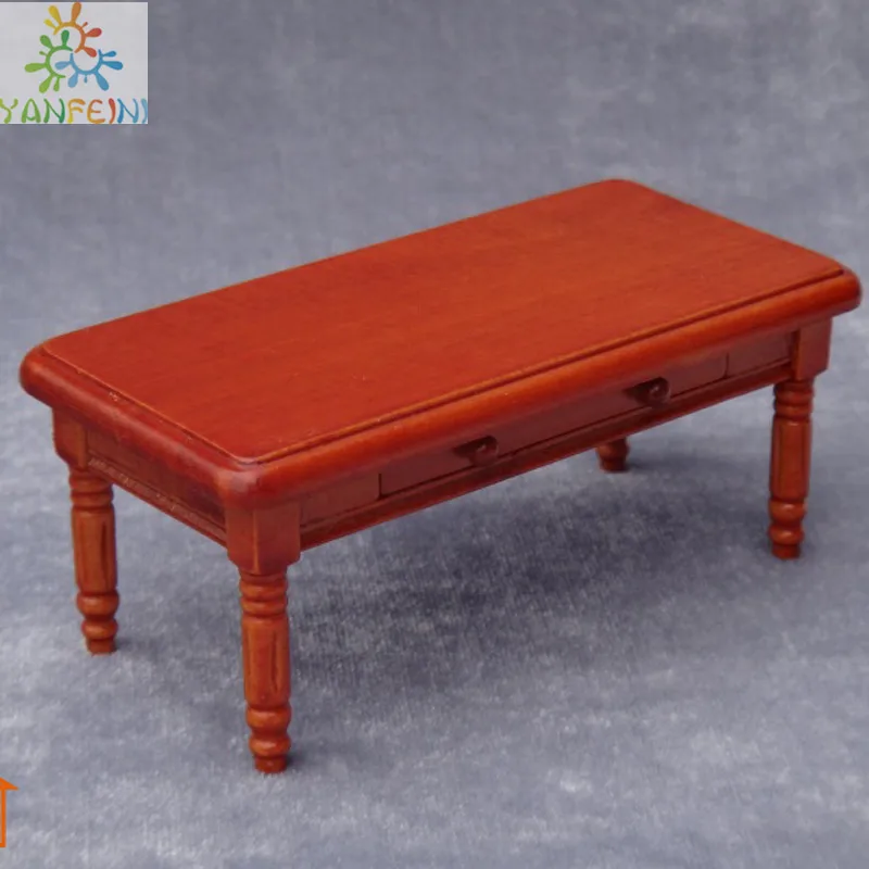 

2017 New Mini dollhouse mini table Living Room rectangular coffee table with drawer 1/12 Scale Dollhouse baby Furniture Toy DIY