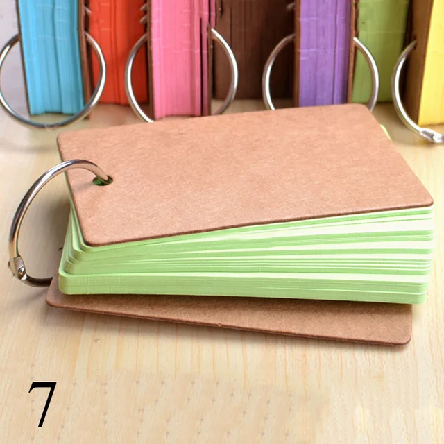 50 Sheets Memo Pad Binder Ring Easy Flip Flash Cards Study Cards Colorful Kraft Paper Sticky