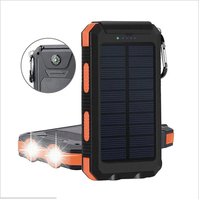 Banco de Energia Móvel ao ar Carregador de Energia Solar Impermeável Duplo Farol Energia Livre Três-prova Bússola Móvel Portátil