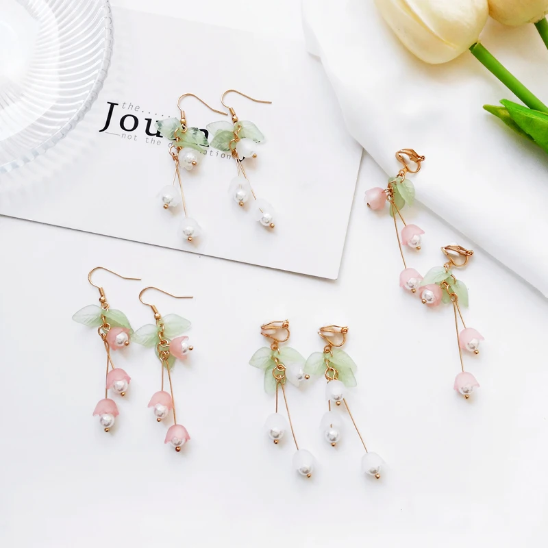Aestheticism literature eardrop small pure and fresh and sweet girl lilies flowers earring students joker fashion earrings