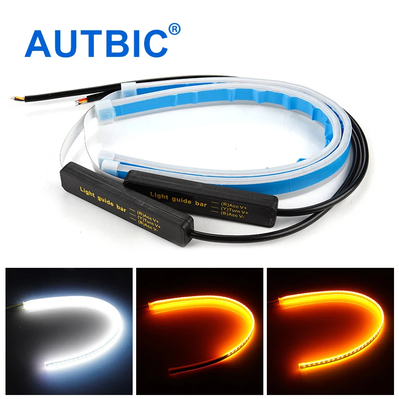 

AUTBIC 12V Auto Lamps For Cars DRL LED Daytime Running Lights Turn Signal Guide Strip Headlight Assembly Car Styling Accessories