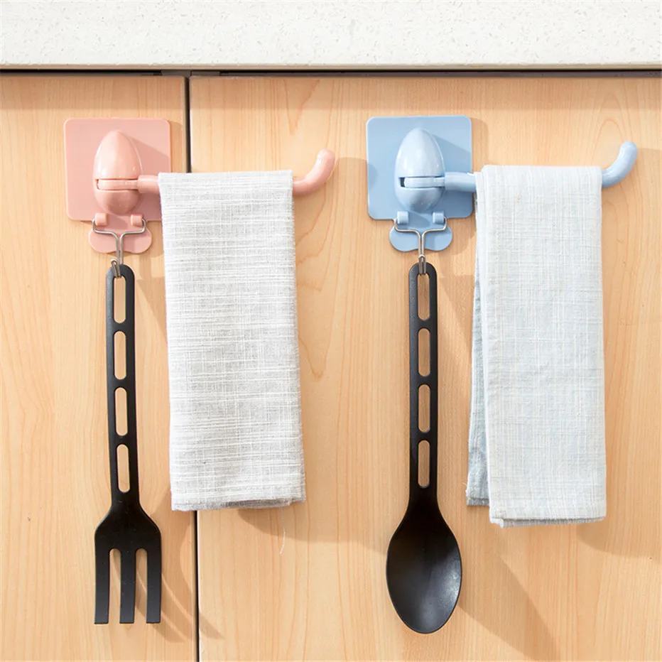 Plastic Towel Bars Rotating Towel Storage Rack Bathroom Organizer Wall Mounted Kitchen Tools Holder Hooks2