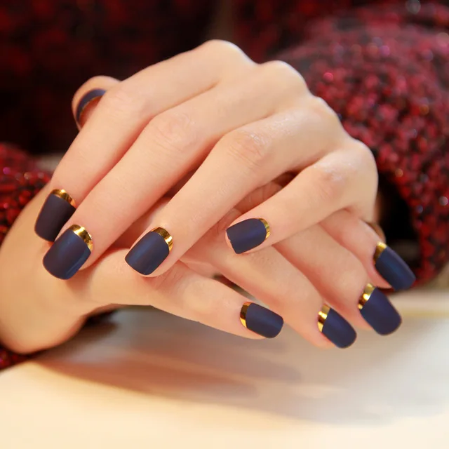 Yunail 24pcs French False Nail Black Purple Wine Red Fake Nails Yunail 24pcs French False Nail Black Purple Wine Red Fake Nails With Golden Side