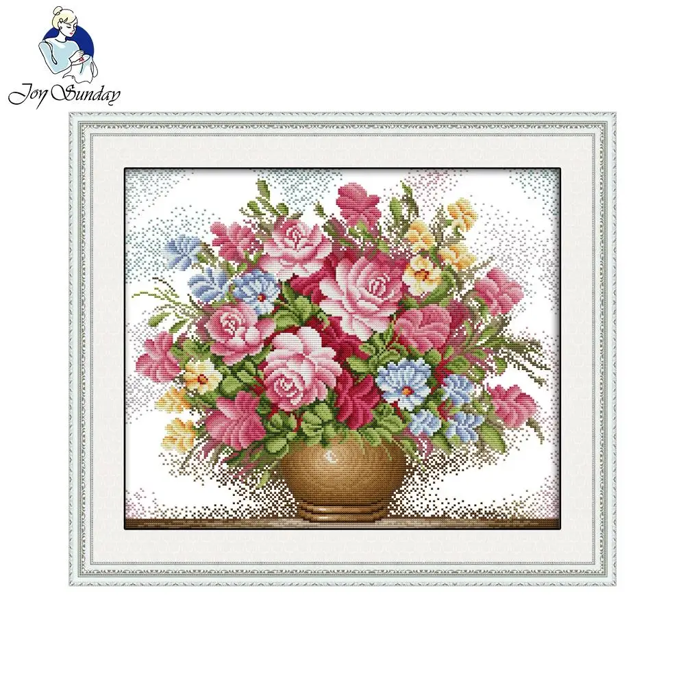 

Joy Sunday Pink rose Painting Craft embroidery Set Counted or Stamped 11CT 14CT Chinese Cross Stitch Kits Embroidery Needlework