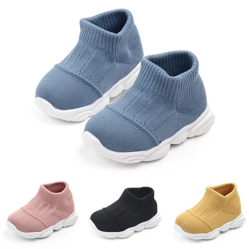 Baby Girls Boys Striped Mesh Sport Run Sneakers Casual Shoes Children's solid color breathable flying woven socks shoes