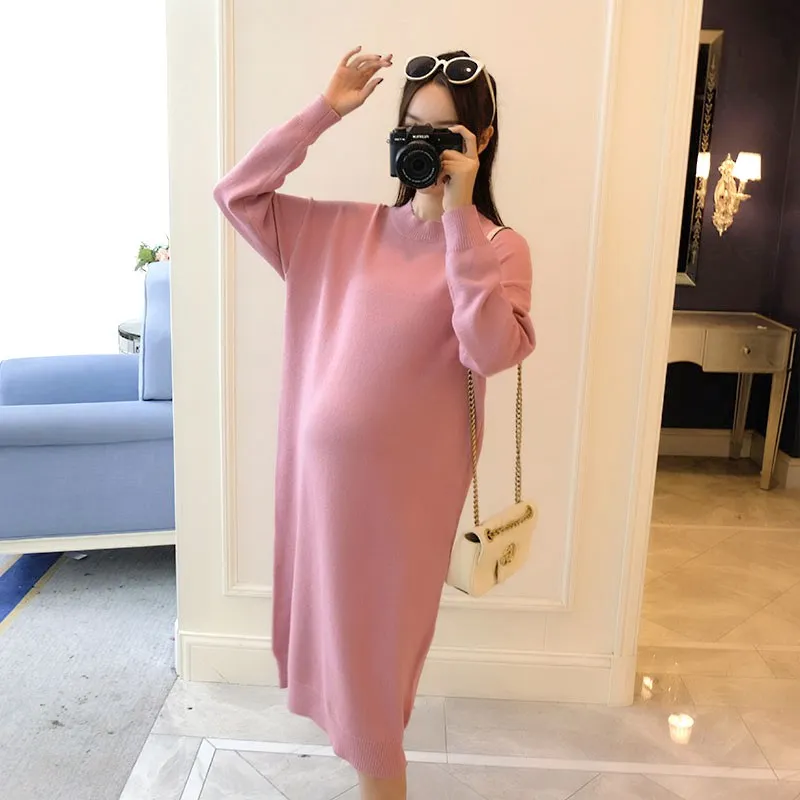 

2018 autumn and winter maternity dress fashion Korean version of the thick long-sleeved dress