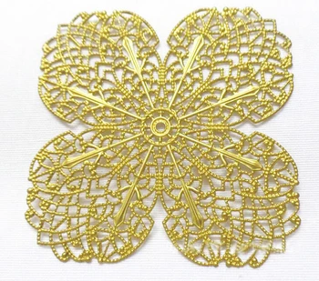 

50pcs/lot 68mm brass flower filigree wrap Four findings