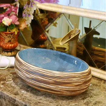 

Oval Europe Style Porcelain China Handmade Art Lavobo Lavatory Bathroom Sink Wash Basin porcelain sink 