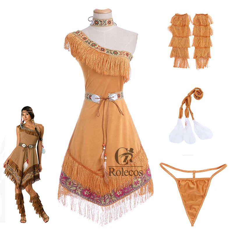 ROLECOS брендовый индийский женский костюм Pocahontas Aboriginals маскарадный унисекс на