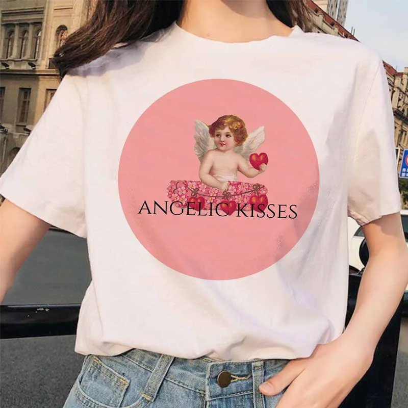 Angel Fashion Tees футболка Ullzang женская футболка с принтом Harajuku 90s Kawaii Одежда Футболка Топ летний Vogue grunge women ulzzang - Цвет: 4914