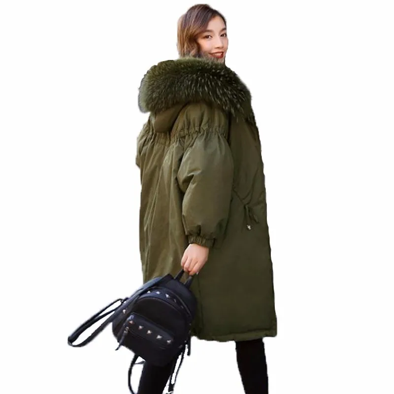 

2018 Winter New Bud Sleeve Thicken Down Jackets Large Raccoon Fur Women's Fashion Down Coats Female Loose Parkas Outerwears