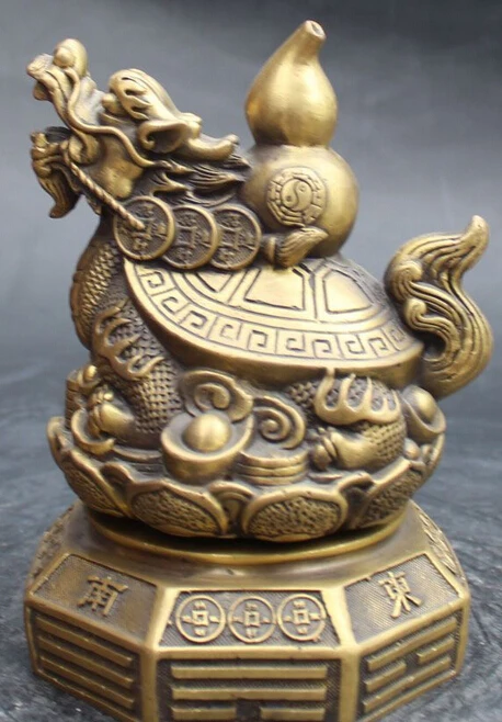

JP S1057 7 Chinese Bronze Wealth Money Yuanbao Bottle Gourd Dragon Tortoise Reel Statue Discount 35%
