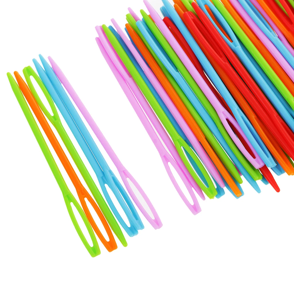 New 100pcs Colorful Plastic Sewing Weaving Needles for Kid DIY Craft Wool Cross Stitch Knitting Crochet 7cm Threading Needles