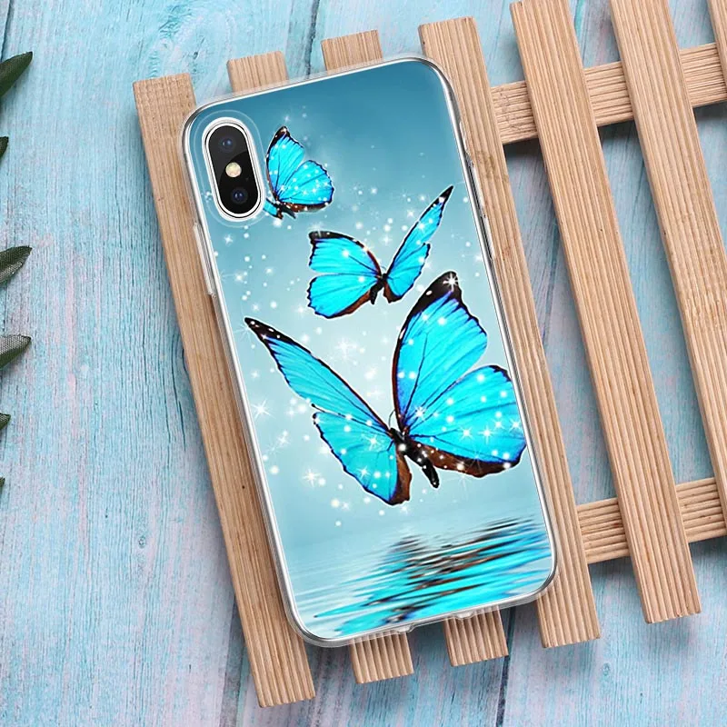 Gold Blue Butterfly Soft Phone Cases For iphone XR XS Max X 10 TPU Cover Phone Case For iphone X 6 7 8 Cover For iphone 7Plus