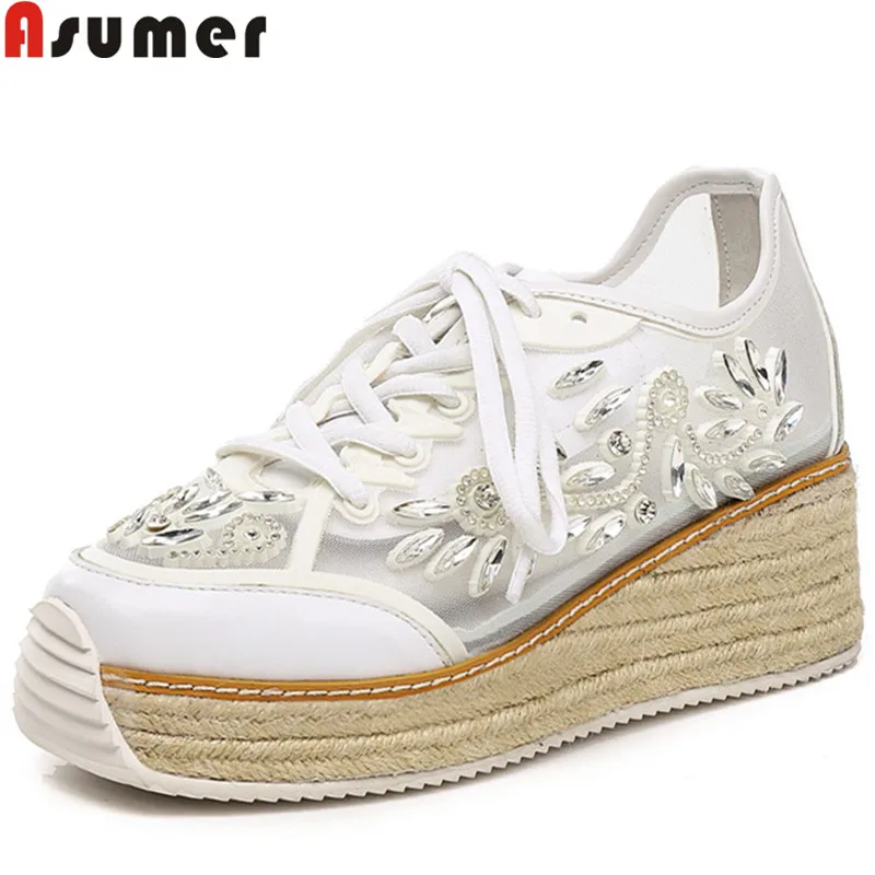 ASUMER 2018 fashion new shoes woman round toe lace up platform wedges shoes pumps women genuine leather high heels prom shoes ASUMER 2018 fashion new shoes woman round toe lace up platform wedges shoes pumps women genuine leather high heels prom shoes