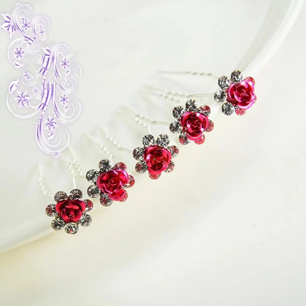

Wedding Hairpins Flower Rhinestone Bridal Hair Pins Bridesmaid Hair Accessories 7cm 2 8inch White Red Dark Purple