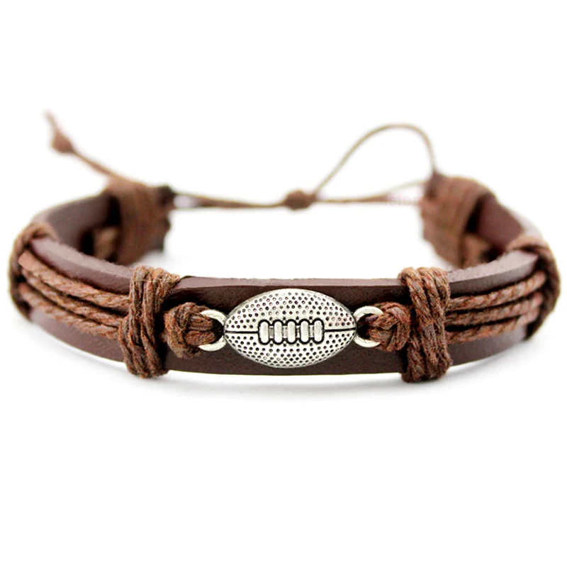 

Football Soccer Baseball Softball Volleyball Lacrosse Field Ice Hockey Player Charm Leather Bracelets Women Men Unisex Jewelry