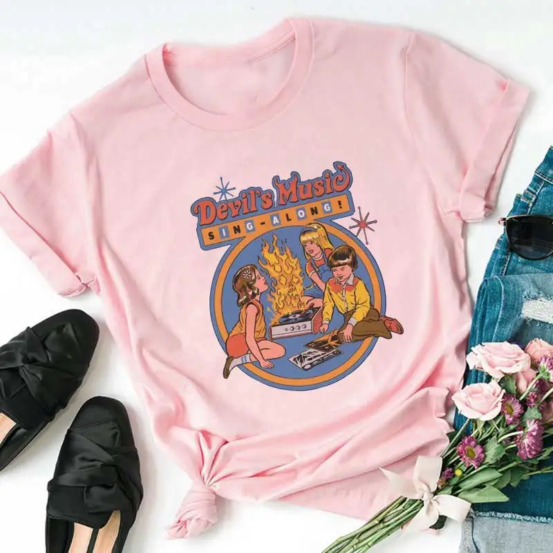 

CDJLFH 2019 Summer Harajuku Hillbilly Deliv Music Funny T Shirt Women Evil Power Vintage Gothic O-neck Top Tee Shirt Femme