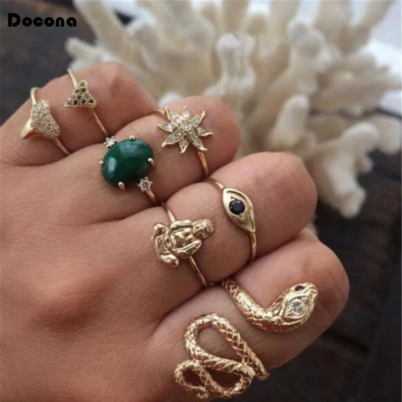 Docona женские и мужские 7 шт./компл. роскошные кольца золотистого цвета наборы Панк