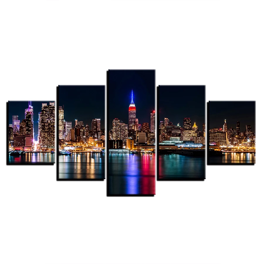 

5 pcs/set Mosaic Diamond Full Diamond Embroidery New York City Nightscape Diamond Painting Cross Stitch Multi-pictures Crafts