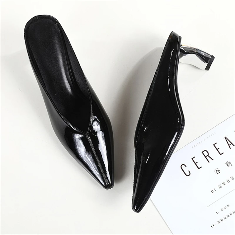 Ouqinvshen Sewing Mules Shoes Women Fashion Concise Genuine Leather White Strange Style High Heels Shoes Women Pointed Toe Pumps Ouqinvshen Sewing Mules Shoes Women Fashion Concise Genuine Leather White Strange Style High Heels Shoes Women Pointed Toe Pumps