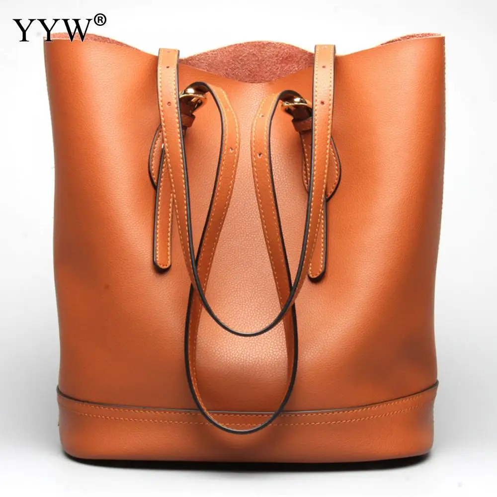 

Brand Luxury Women's PU Leather Handbags Brown Two Strap Shoulder Bag for Women 2018 New Bucket Bags Famous Lady's Shopping Bag
