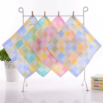 

Hot Soft Kids Baby No Lint Saliva Towel Gauze Bibs 2 Layers Small Square Cute Plaid Pattern Absorbent Drying Colored Grid Cotton
