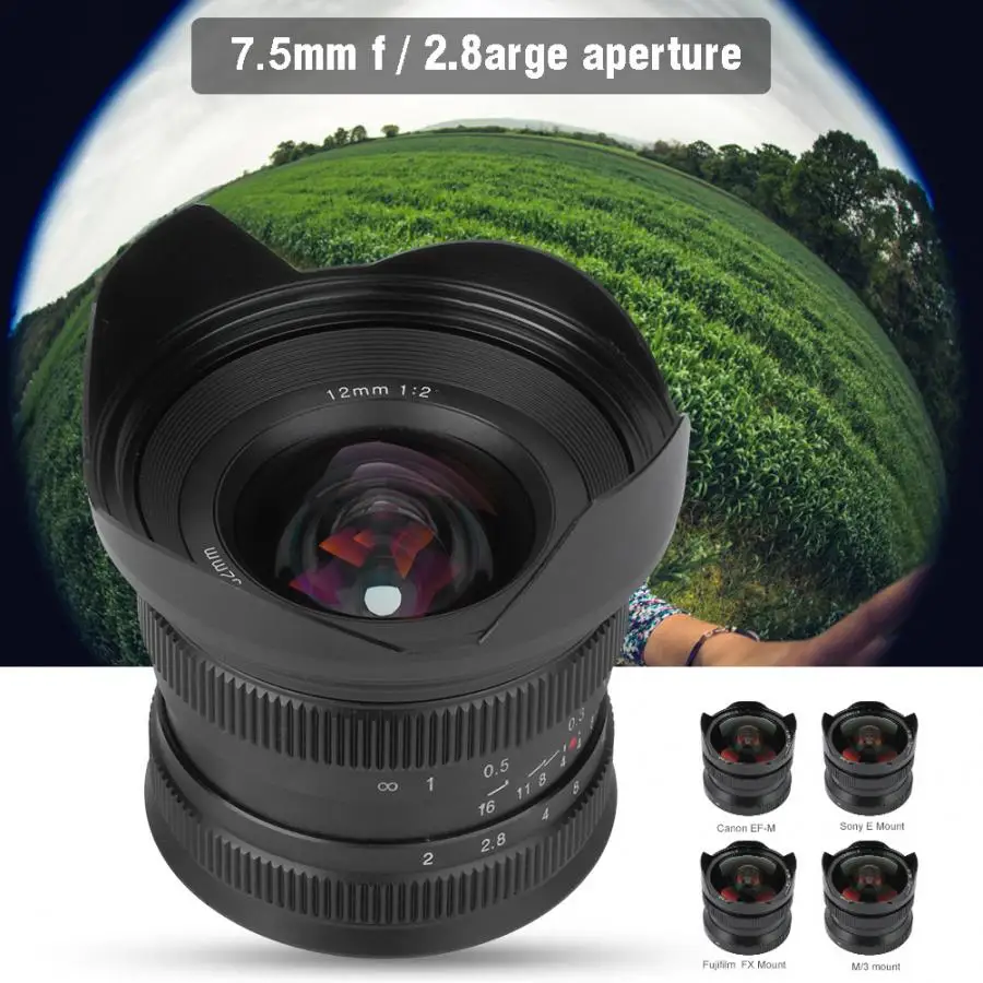 Сверхширокоугольный объектив 7 5 мм f2.8 ручной фокусирующий рыбий глаз с углом