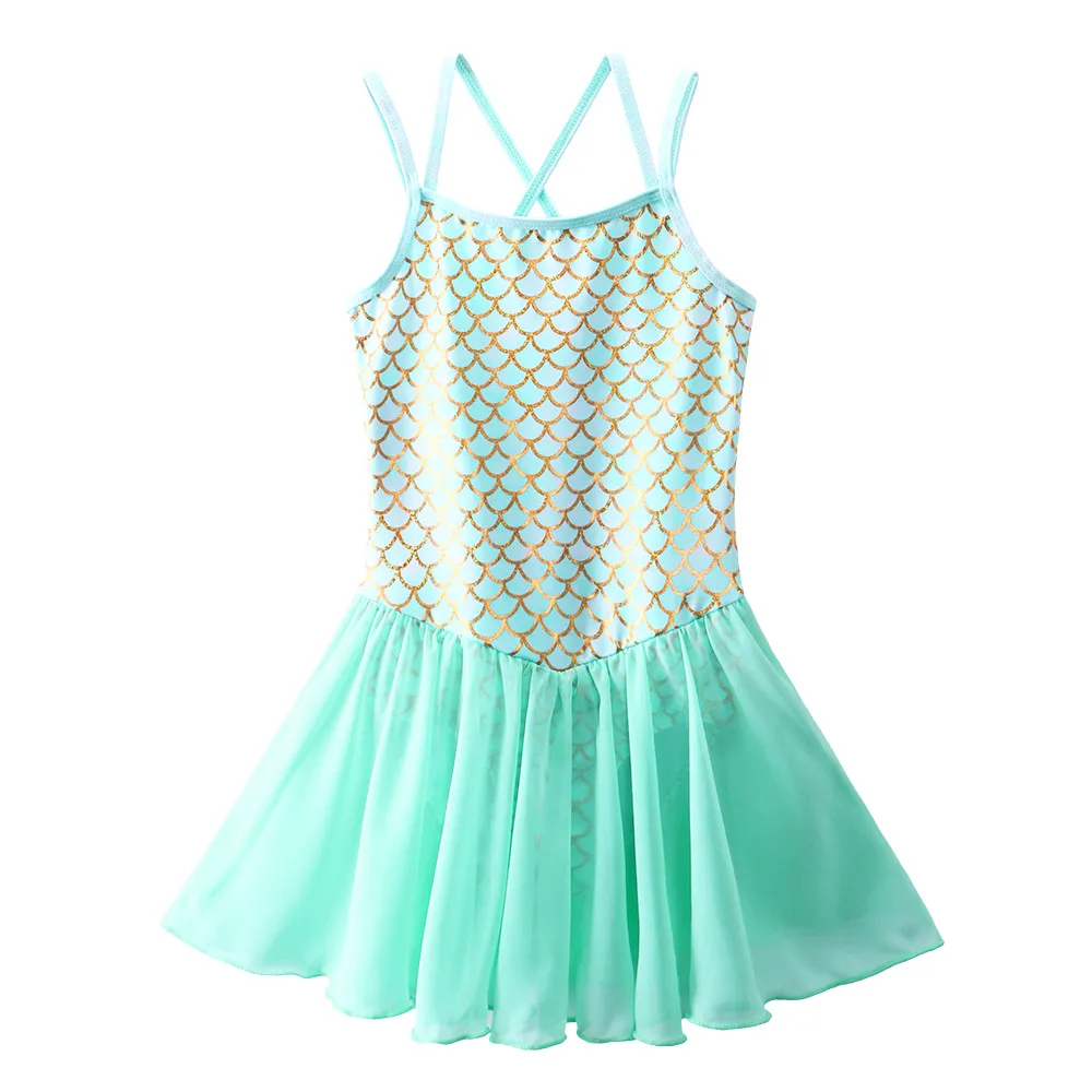 

BAOHULU Size M-XXL Mermaid Cross Ballet Costume Kids Dance Leotards Children Girls Stage Performance Clothes Dance Wear Cyan