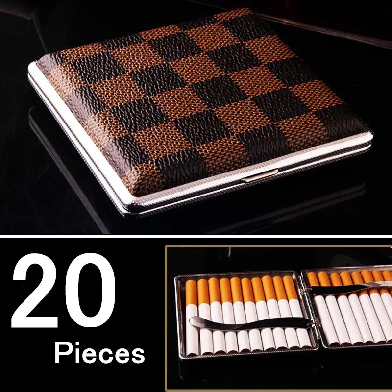 

20 PCS Black Cigarette Storage Case Box Container Leather Cover Mental Cigar Boxes Smoking Holder Storage Tobacco Gifts for Men
