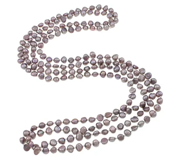 

YYW Long Beaded Strand Sweater Chain Necklace Wholesale Wedding Mom Jewelry 4-7mm Purple Natural Freshwater Pearl Necklaces