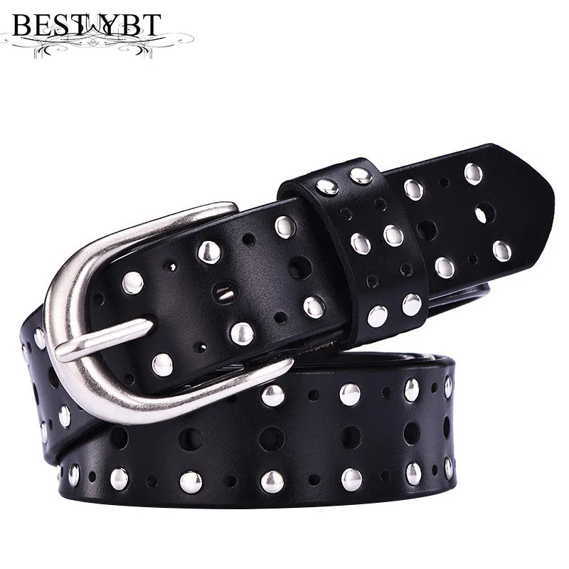 

Best YBT Women belt fashion rivet decoration Alloy pin buckle belt high quality Imitation leather Women cowboy casual belt