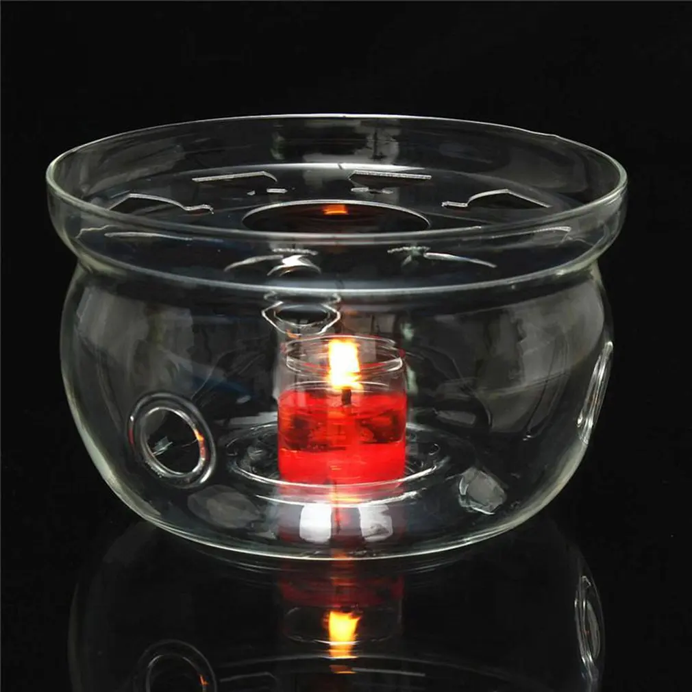 Heat-Resisting Teapot Warmer Base Clear Borosilicate Glass Round Shape Insulation Tealight Portable Teapot Holder