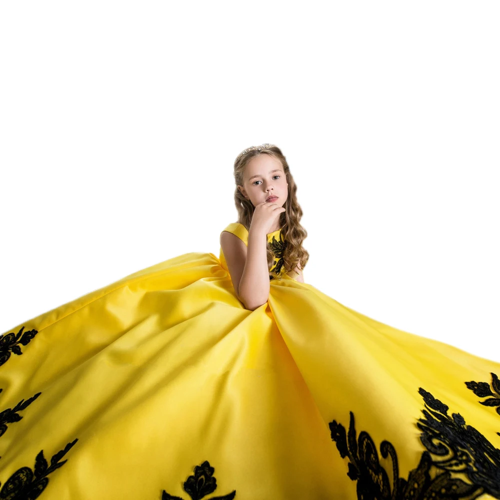 Buy Princess Satin Lace Applique Yellow Party Prom