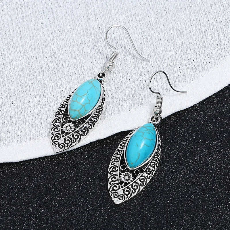 Bohemia Tibetan Vintage Silver Turkish Drop Dangle Earings Gypsy Ethnic Stone India Hanging Earrings pendientes mujer