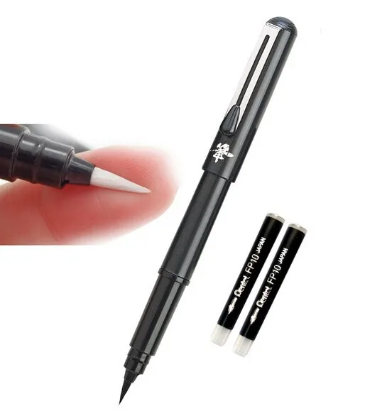 Япония Pentel многоразовая ручка-Кисть ручка-кисть для каллиграфии+ 2 черных картриджа для дизайна мультфильмов рисунок(XGFKP-A