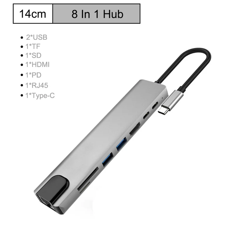 9 в 1 концентратор Разветвитель USB C type C концентратор USB-C к HDMI 4 K/SD/TF кард-ридер/PD зарядка 3,5 мм аудио/RJ45 адаптер для MacBook Pro