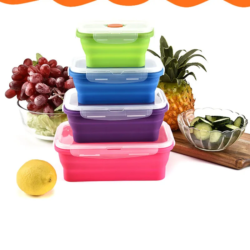 

Home Outdoor Portable Food Storage Boxes Square Silicone Retractable Folding Tableware Supplies High temperature Lunch Container