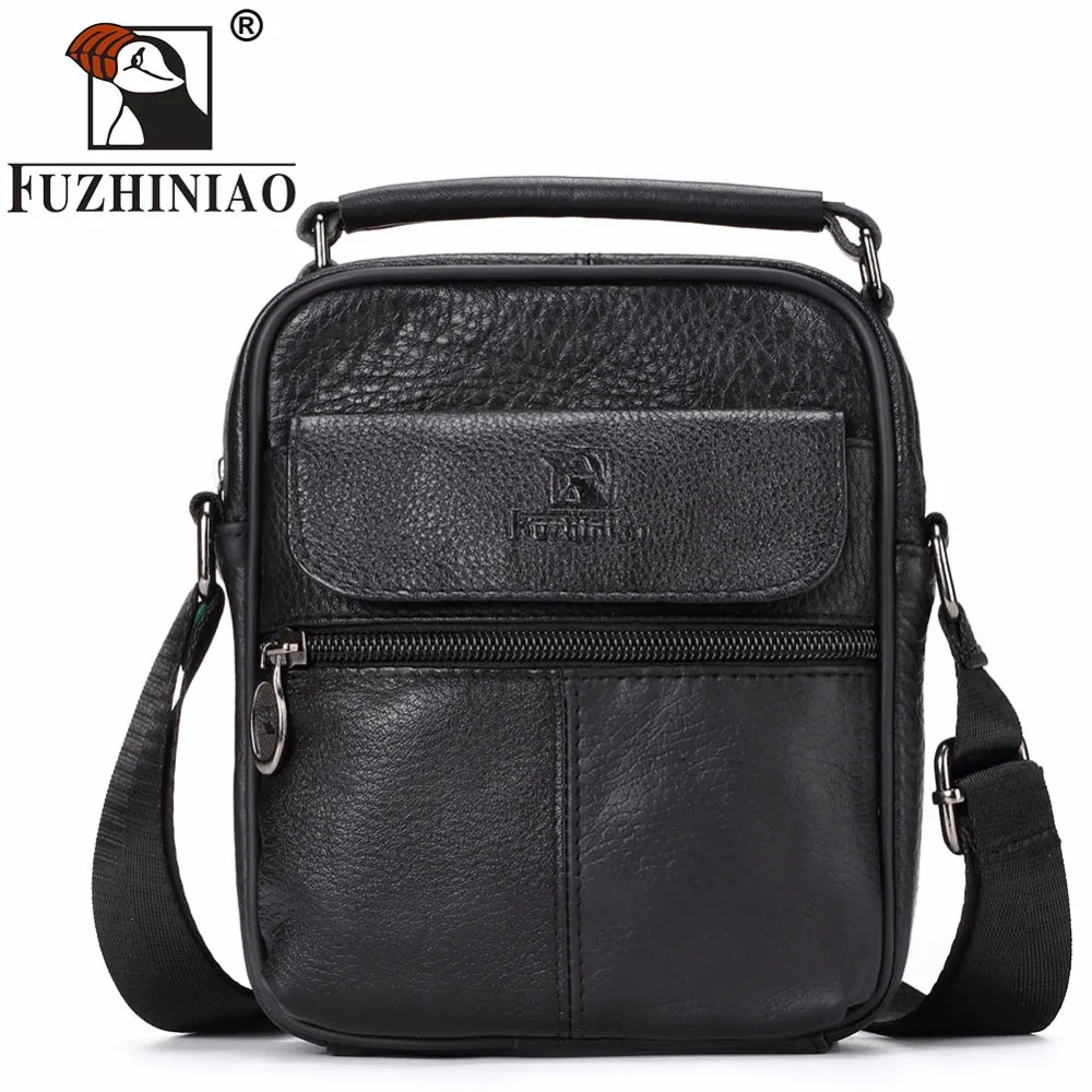 

FUZHINIAO Men Office Messenger Bags Small Genuine Leather Shoulder Famous Brand Design High Quality Male Handbags Casual Tote