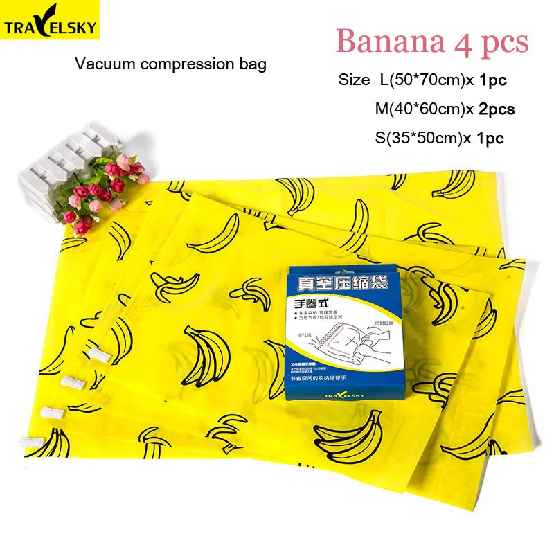 Travelsky 7 Pcs/Set Travel Accessories Clothes Luggage Self-sealing Wash Protection Storage Bag Organizers Bags Free Shipping - Цвет: 4 pcs Vacuum Banana