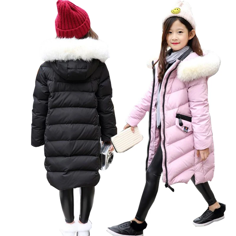 

Girls Down Jackets Winter Jackets Girls Snowsuit Outerwear Big Fur Collar Child Down Jackets overcoat hooded long Girls Warm