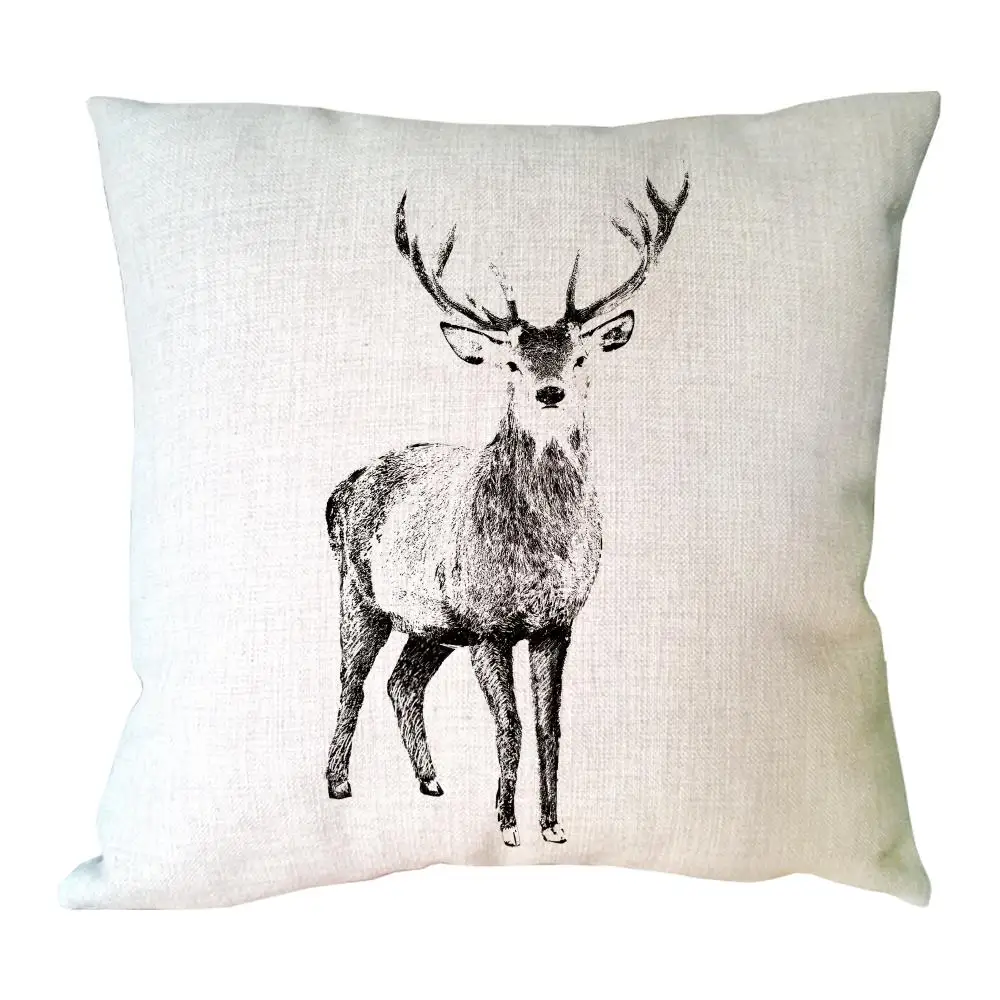 Freehand Sketching Black Deer Linen Throw Pillow Cover Custom