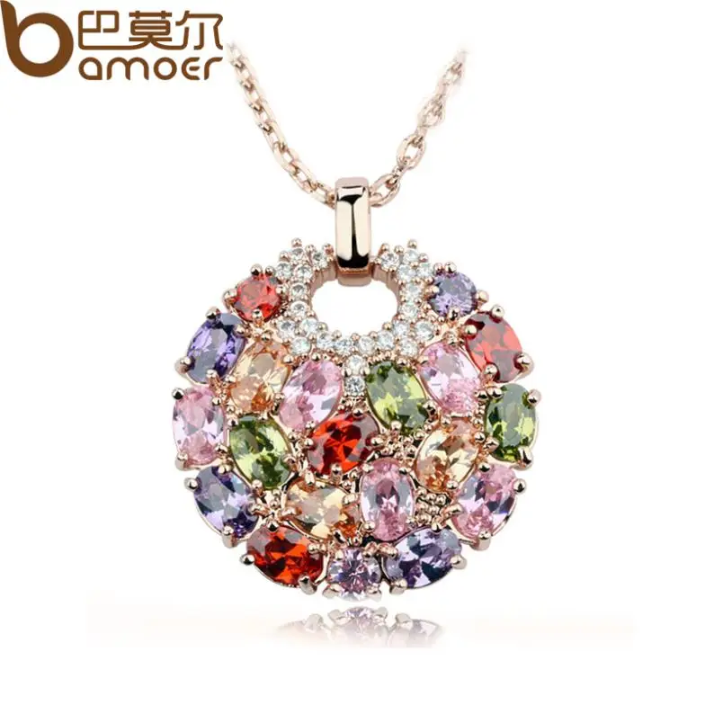 

Multicolor Crystal Round Necklaces & Pendants for Women Gold Color Swiss CZ Zircon Women Clothing Accessories JIN004